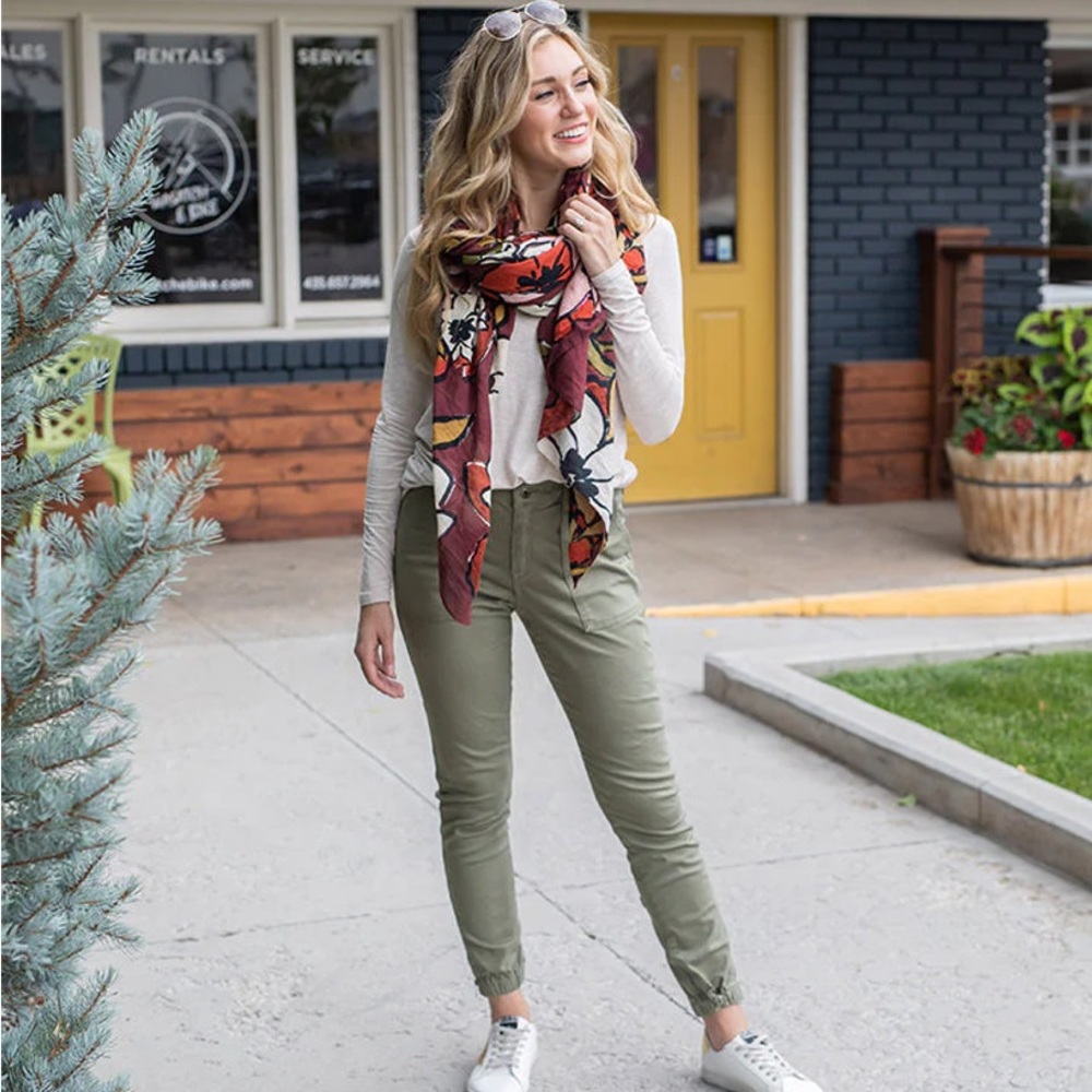 Grace & Lace Sueded Twill Joggers in olive